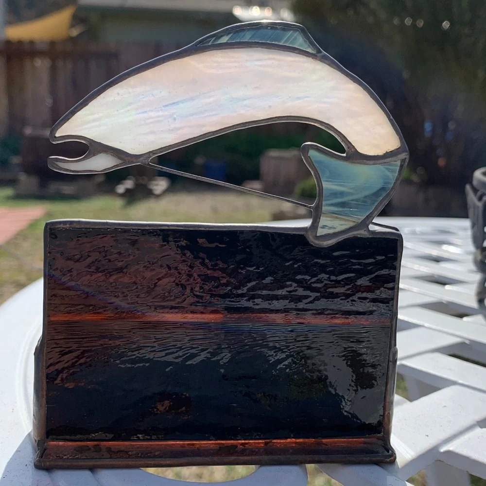 “Going Fishing” Business Office Card Holder✨Stained Glass✨Handmade